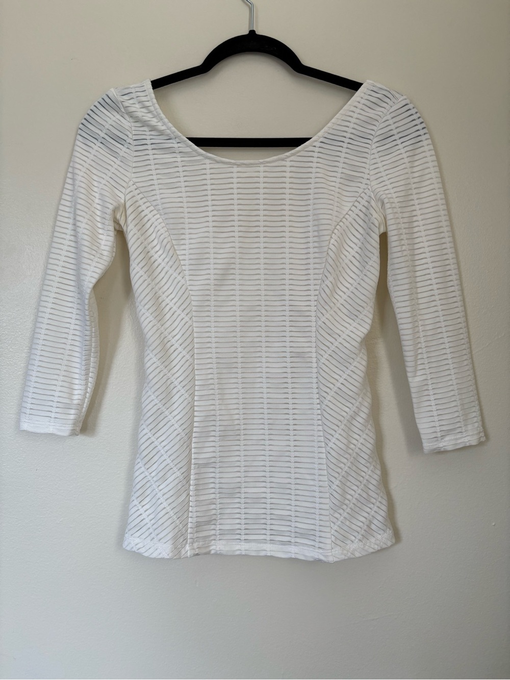 White Mesh Textured Scoop Neck Contour Top